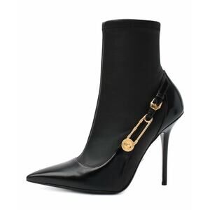 Versace Medusa Safety Pin Stretch Leather Pointed toe Ankle Boots 36.5